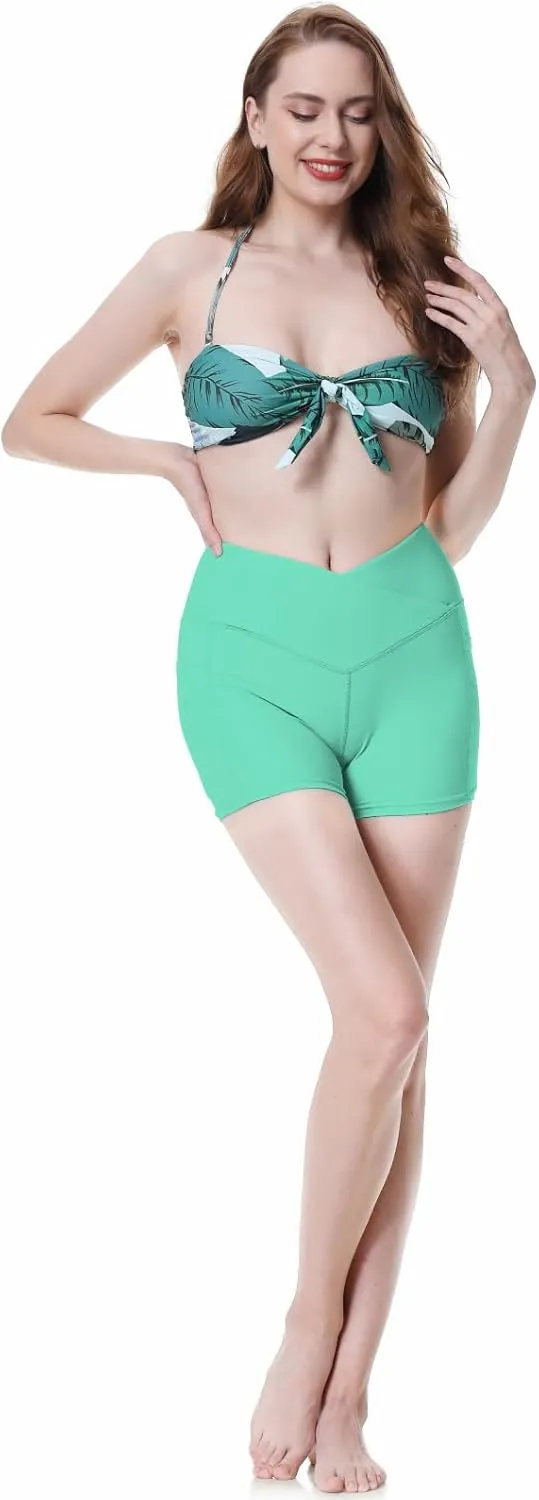 Womens 3/5" Swim Shorts High Waisted Board Shorts Bathing Suit Bottoms