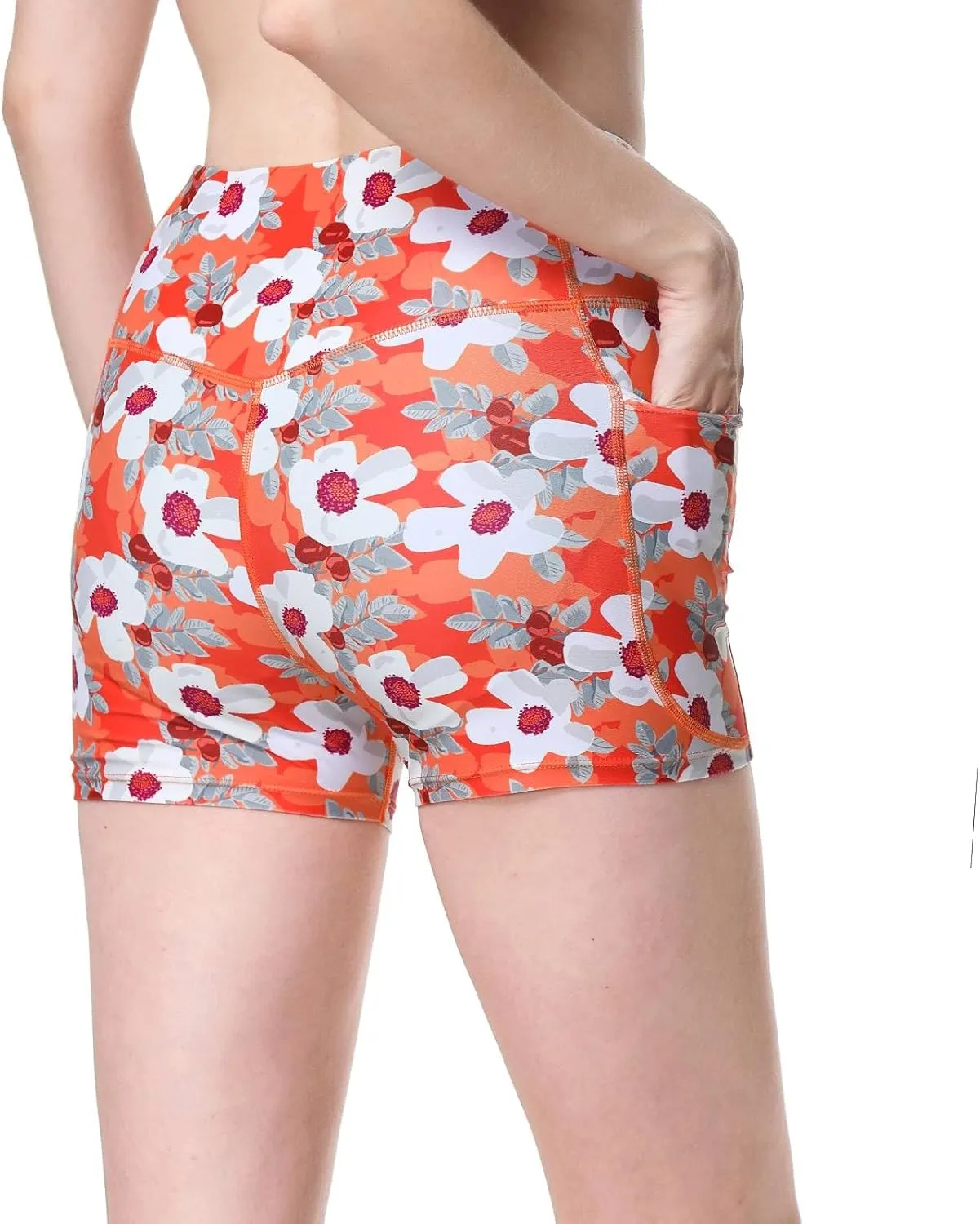 Womens 3/5" Swim Shorts High Waisted Board Shorts Bathing Suit Bottoms