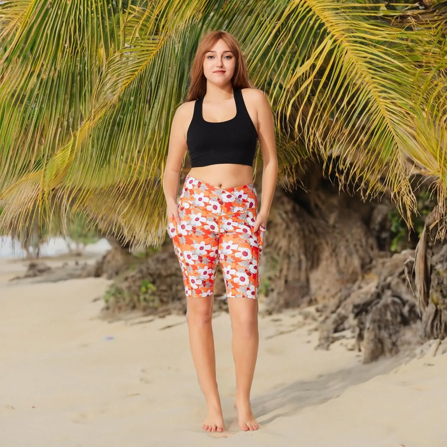 Womens 3/5" Swim Shorts High Waisted Board Shorts Bathing Suit Bottoms