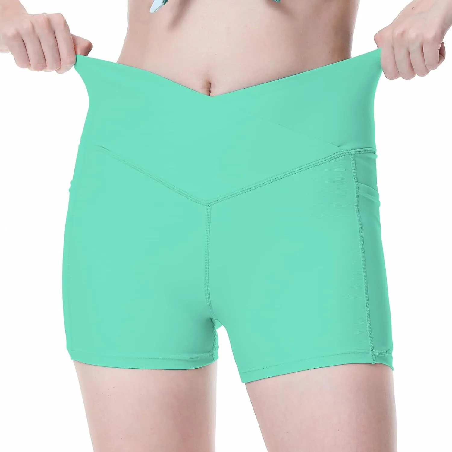 Womens 3/5" Swim Shorts High Waisted Board Shorts Bathing Suit Bottoms