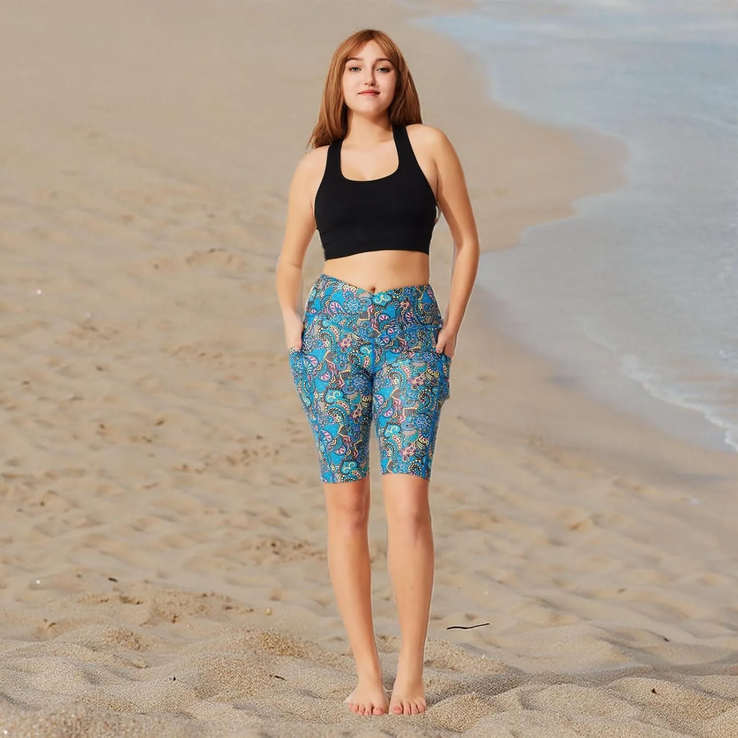Womens 3/5" Swim Shorts High Waisted Board Shorts Bathing Suit Bottoms