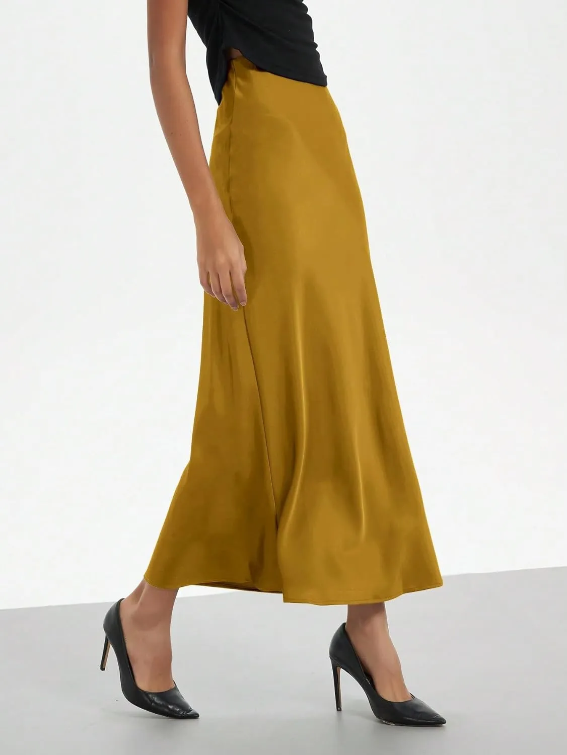 Women's Basic Women's Elastic Satin Maxi Skirt Natural Mermaid Zipper Elegant Satin Casual Skirts