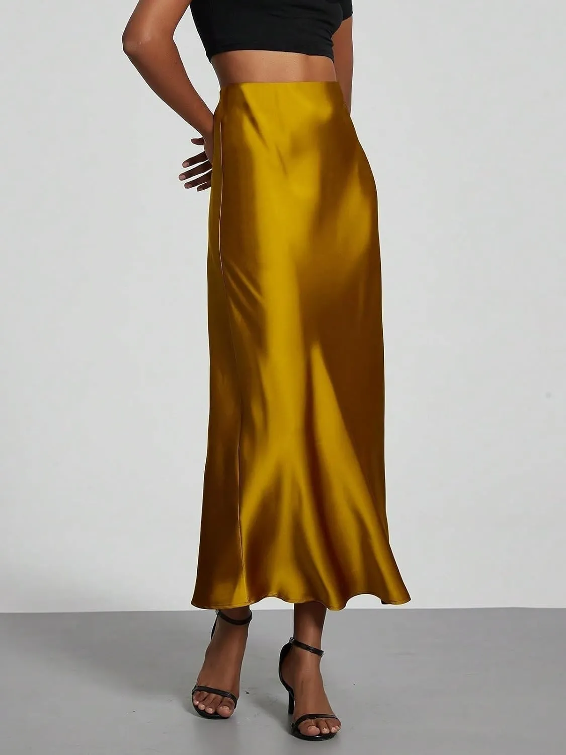 Women's Basic Women's Elastic Satin Maxi Skirt Natural Mermaid Zipper Elegant Satin Casual Skirts
