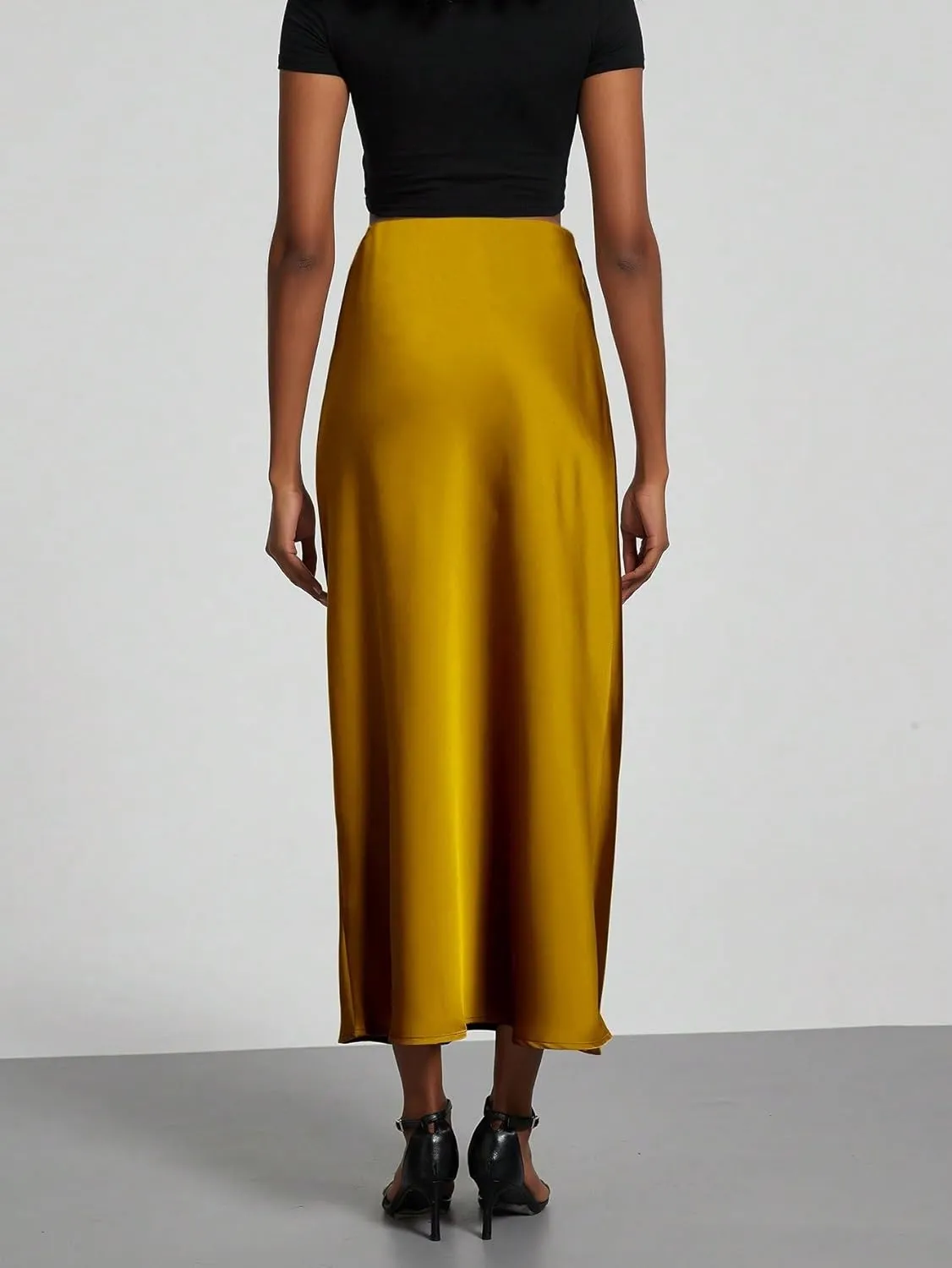 Women's Basic Women's Elastic Satin Maxi Skirt Natural Mermaid Zipper Elegant Satin Casual Skirts