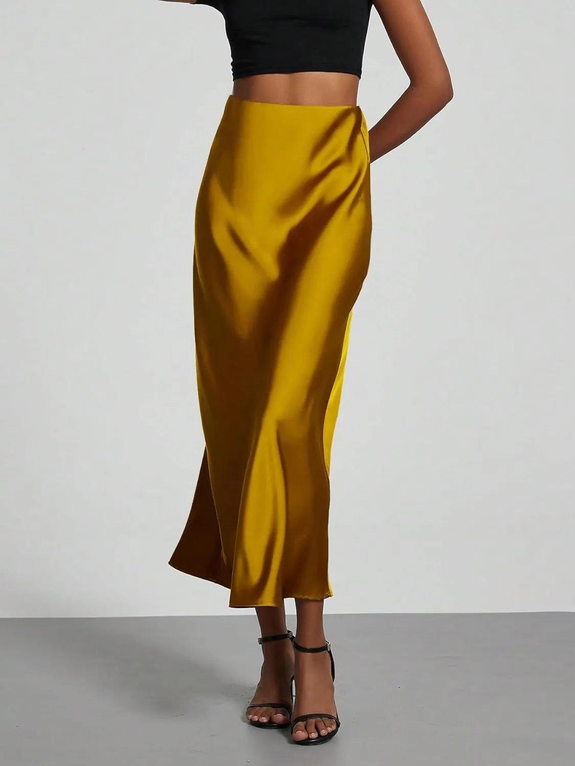Women's Basic Women's Elastic Satin Maxi Skirt Natural Mermaid Zipper Elegant Satin Casual Skirts