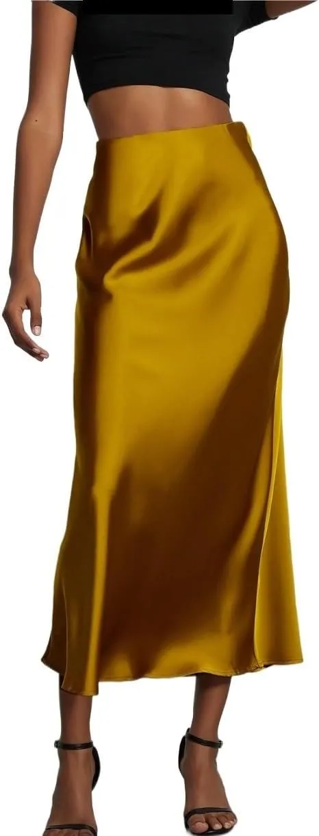 Women's Basic Women's Elastic Satin Maxi Skirt Natural Mermaid Zipper Elegant Satin Casual Skirts