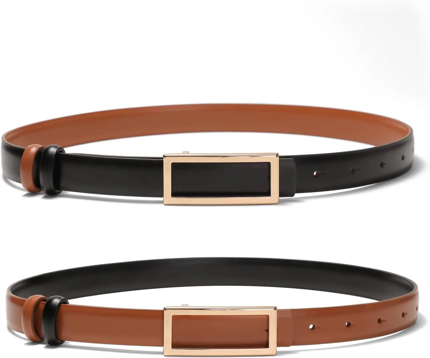 Womens Belt Reversible Leather Belt Skinny Thin Fashion Designer Waist Belts for Jeans Pants Dresses