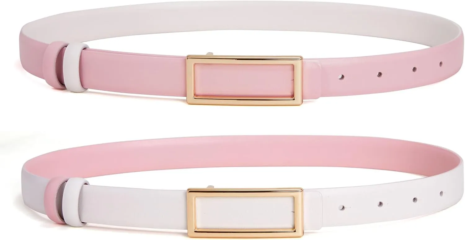 Womens Belt Reversible Leather Belt Skinny Thin Fashion Designer Waist Belts for Jeans Pants Dresses