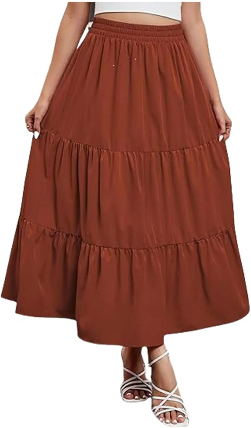 Womens Boho Bohemian Flowy Midi Long Short Summer Skirts High Waist A Line Ruffle Swing Maxi Skirts Long Beach Dress