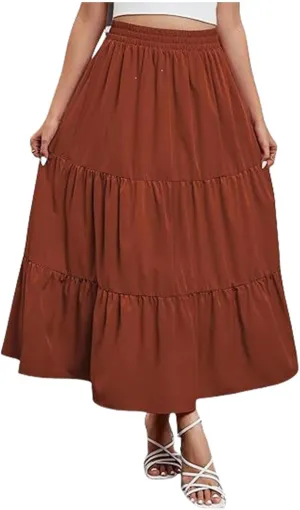 Womens Boho Bohemian Flowy Midi Long Short Summer Skirts High Waist A Line Ruffle Swing Maxi Skirts Long Beach Dress