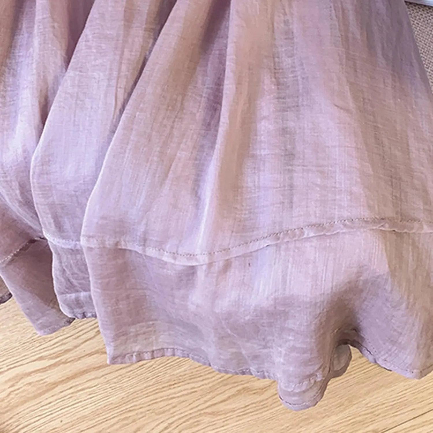 Women's Boho Cotton Linen Long Flowy Skirt High Waist A Line Double Layer Casual Elegant Flowy Swing Maxi Skirts