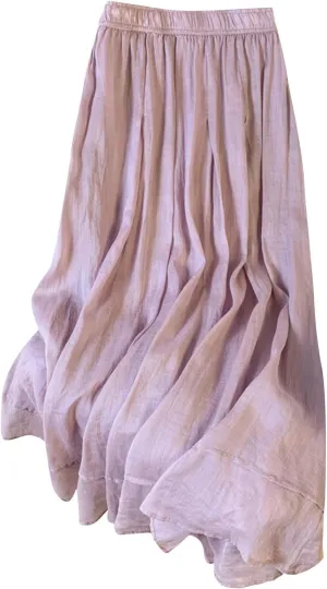 Women's Boho Cotton Linen Long Flowy Skirt High Waist A Line Double Layer Casual Elegant Flowy Swing Maxi Skirts