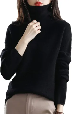 Women's Cashmere Pullover High Neck Wool Casual Knit Tops Autumn Winter Jacket Warm S, XXL