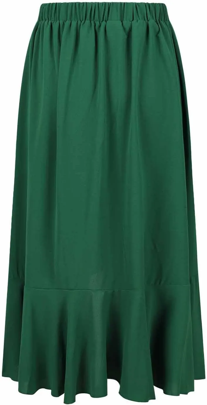 Women's Casual High Waisted Flowy Maxi Skirts Trendy Dressy High Slit Front Irregular Hem Pleated Long Skirts