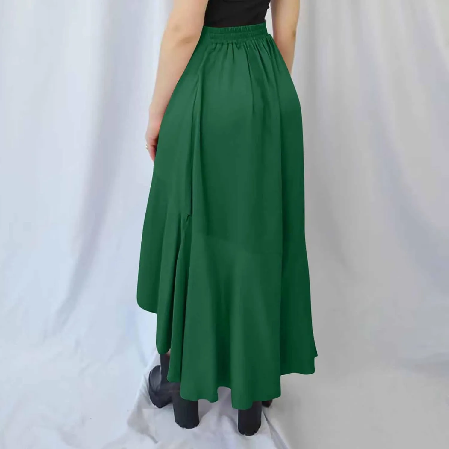 Women's Casual High Waisted Flowy Maxi Skirts Trendy Dressy High Slit Front Irregular Hem Pleated Long Skirts