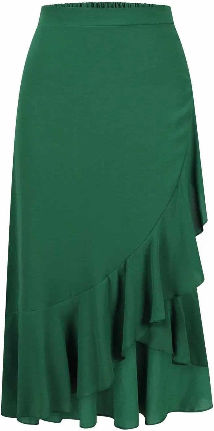 Women's Casual High Waisted Flowy Maxi Skirts Trendy Dressy High Slit Front Irregular Hem Pleated Long Skirts