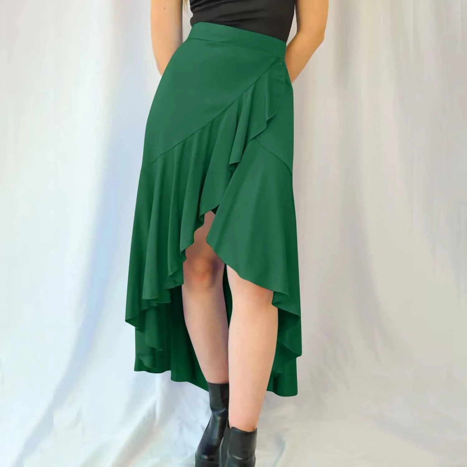 Women's Casual High Waisted Flowy Maxi Skirts Trendy Dressy High Slit Front Irregular Hem Pleated Long Skirts