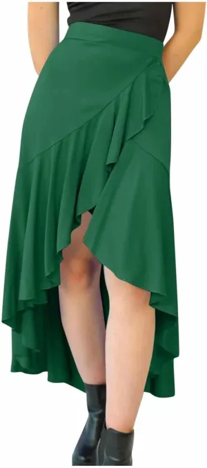 Women's Casual High Waisted Flowy Maxi Skirts Trendy Dressy High Slit Front Irregular Hem Pleated Long Skirts
