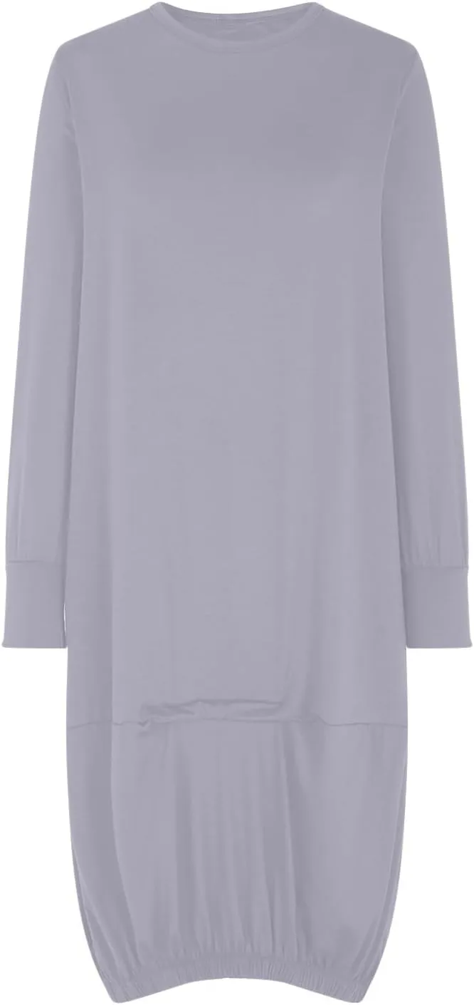 Women's Casual Solid Color Simple Dresses Long Sleeve Scoop Neck T-Shirt Dress Loose Elastic Hem Shift Midi Dresses