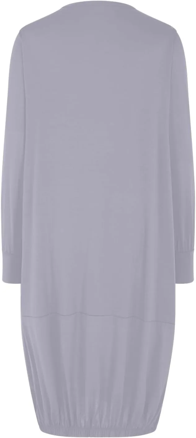 Women's Casual Solid Color Simple Dresses Long Sleeve Scoop Neck T-Shirt Dress Loose Elastic Hem Shift Midi Dresses