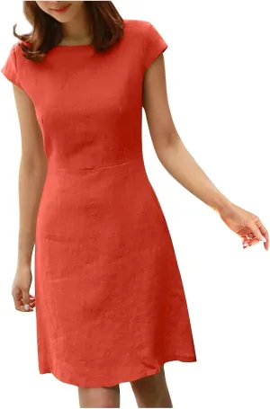 Womens Cotton and Linen Sundresses Casual Summer Beach Dress Vacation 2024 Crew Neck Short Sleeve T Shirt Dress