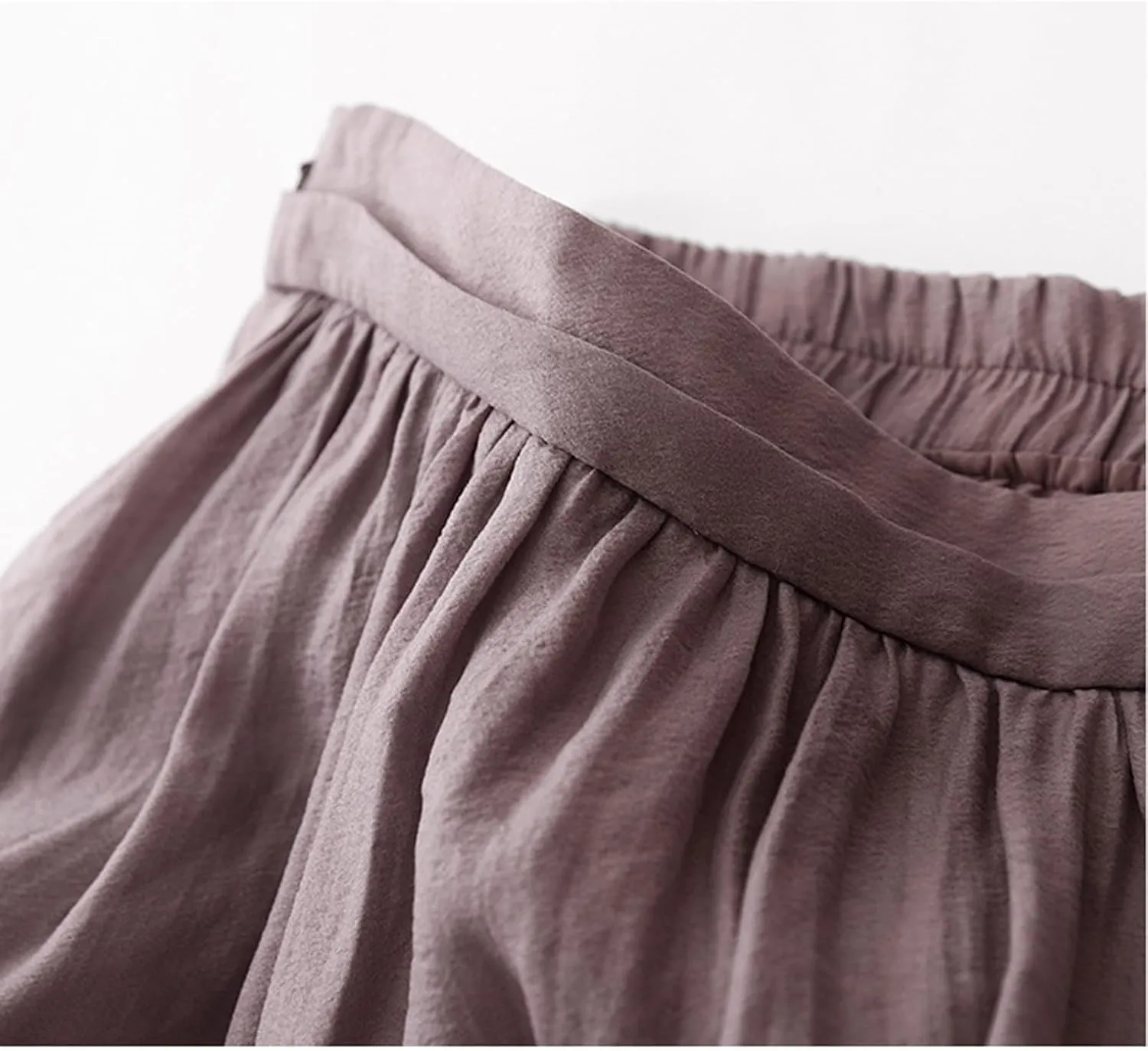Womens Cotton Linen Skirts Summer Casual Elegant Double Layer Elastic High Waist Flowy Swing A Line Long Maxi Skirt