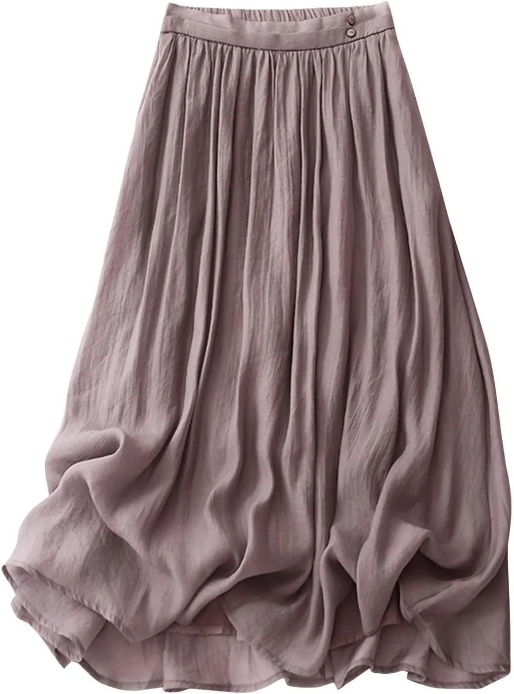 Womens Cotton Linen Skirts Summer Casual Elegant Double Layer Elastic High Waist Flowy Swing A Line Long Maxi Skirt