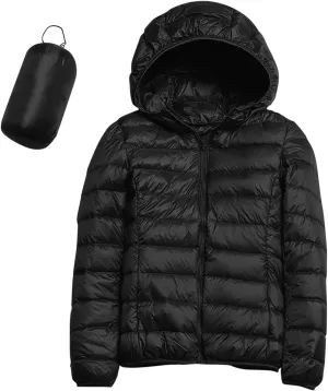 Women's Down Jacket Hooded Windproof Puffer Coat Packable Warm Winter Jacket Lightweight Ladies Parka Chunky With Hood Trendy
