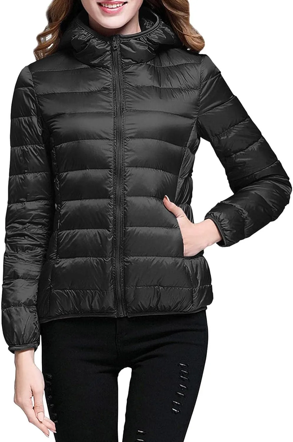 Women's Down Jacket Hooded Windproof Puffer Coat Packable Warm Winter Jacket Lightweight Ladies Parka Chunky With Hood Trendy
