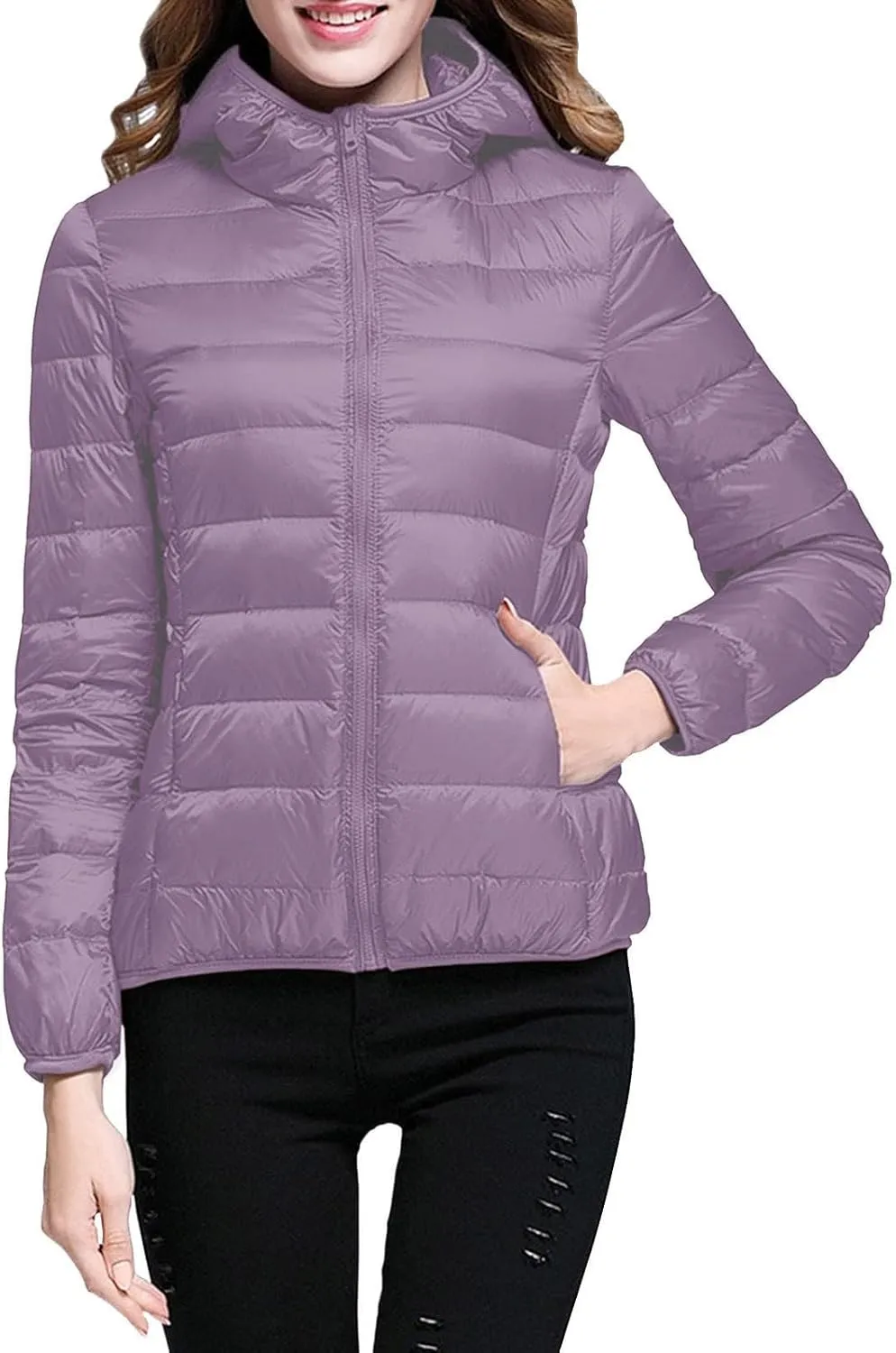 Women's Down Jacket Hooded Windproof Puffer Coat Packable Warm Winter Jacket Lightweight Ladies Parka Winter Chunky Casual