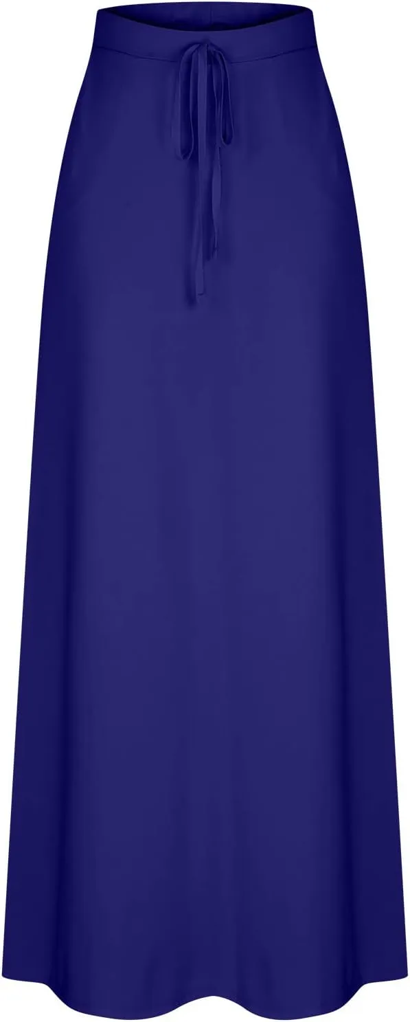Women's Drawstring High Waist Maxi Skirts with Pockets Dressy Solid A Line Long Skirts Casual Slim Fit Pencil Skirt