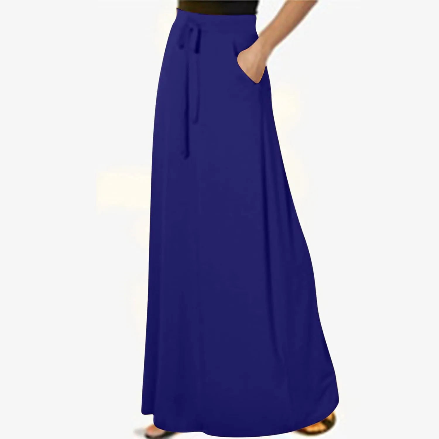 Women's Drawstring High Waist Maxi Skirts with Pockets Dressy Solid A Line Long Skirts Casual Slim Fit Pencil Skirt