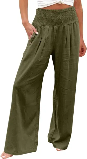 Women's Fashion Loose Casual Buttoned Wide Leg Dressy Loose Fit Pants
