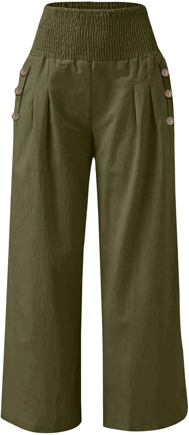 Women's Fashion Loose Casual Buttoned Wide Leg Dressy Loose Fit Pants