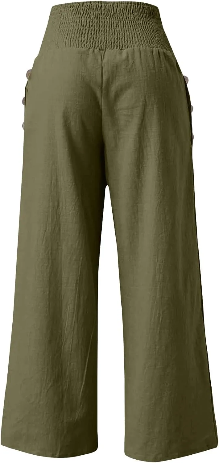 Women's Fashion Loose Casual Buttoned Wide Leg Dressy Loose Fit Pants