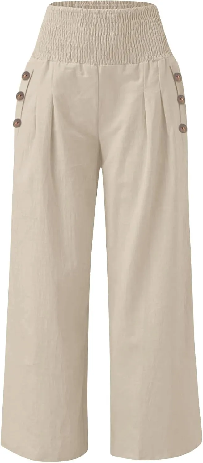 Women's Fashion Loose Casual Buttoned Wide Leg Dressy Loose Fit Pants