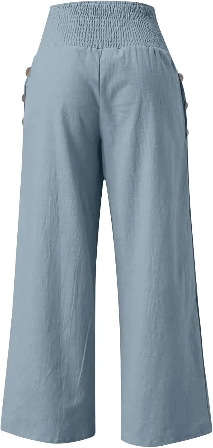 Women's Fashion Loose Casual Buttoned Wide Leg Dressy Loose Fit Pants