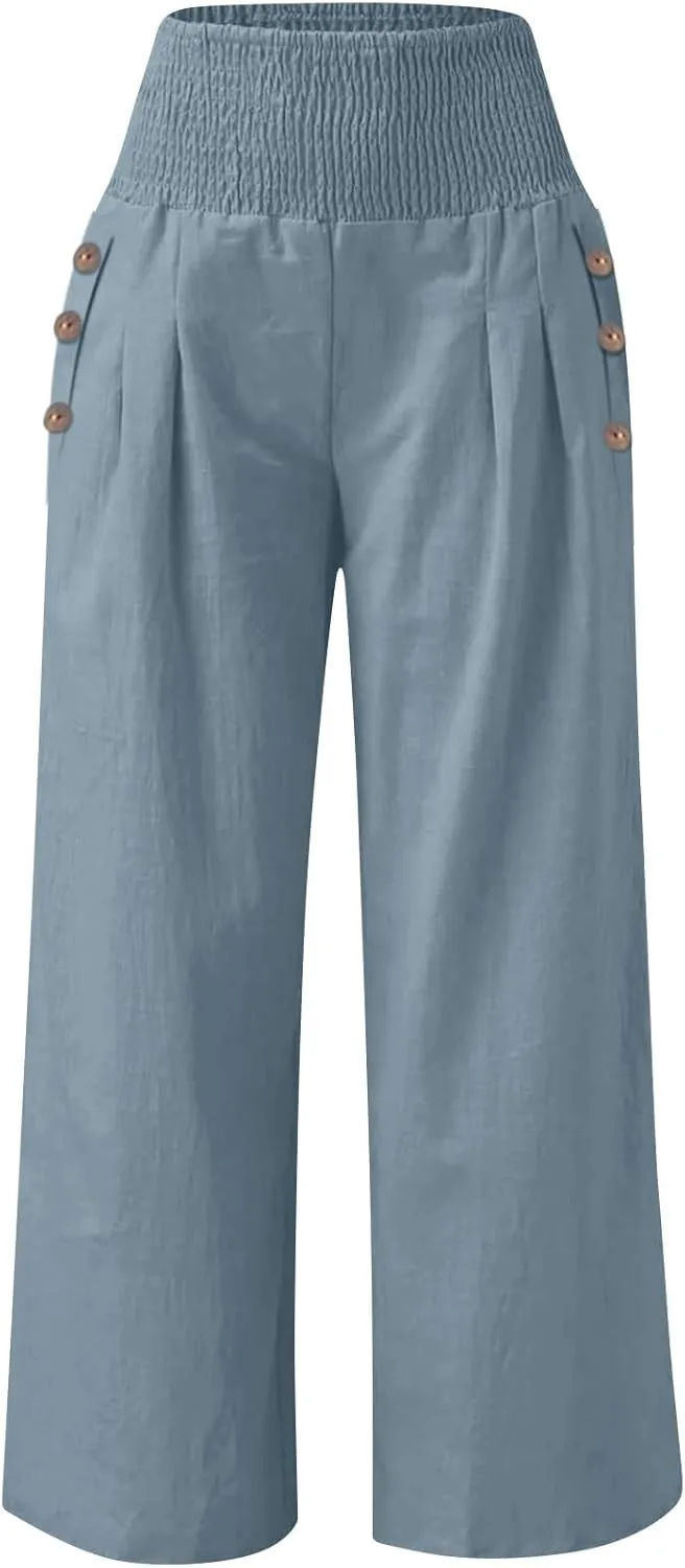 Women's Fashion Loose Casual Buttoned Wide Leg Dressy Loose Fit Pants