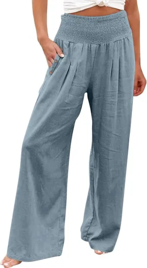 Women's Fashion Loose Casual Buttoned Wide Leg Dressy Loose Fit Pants