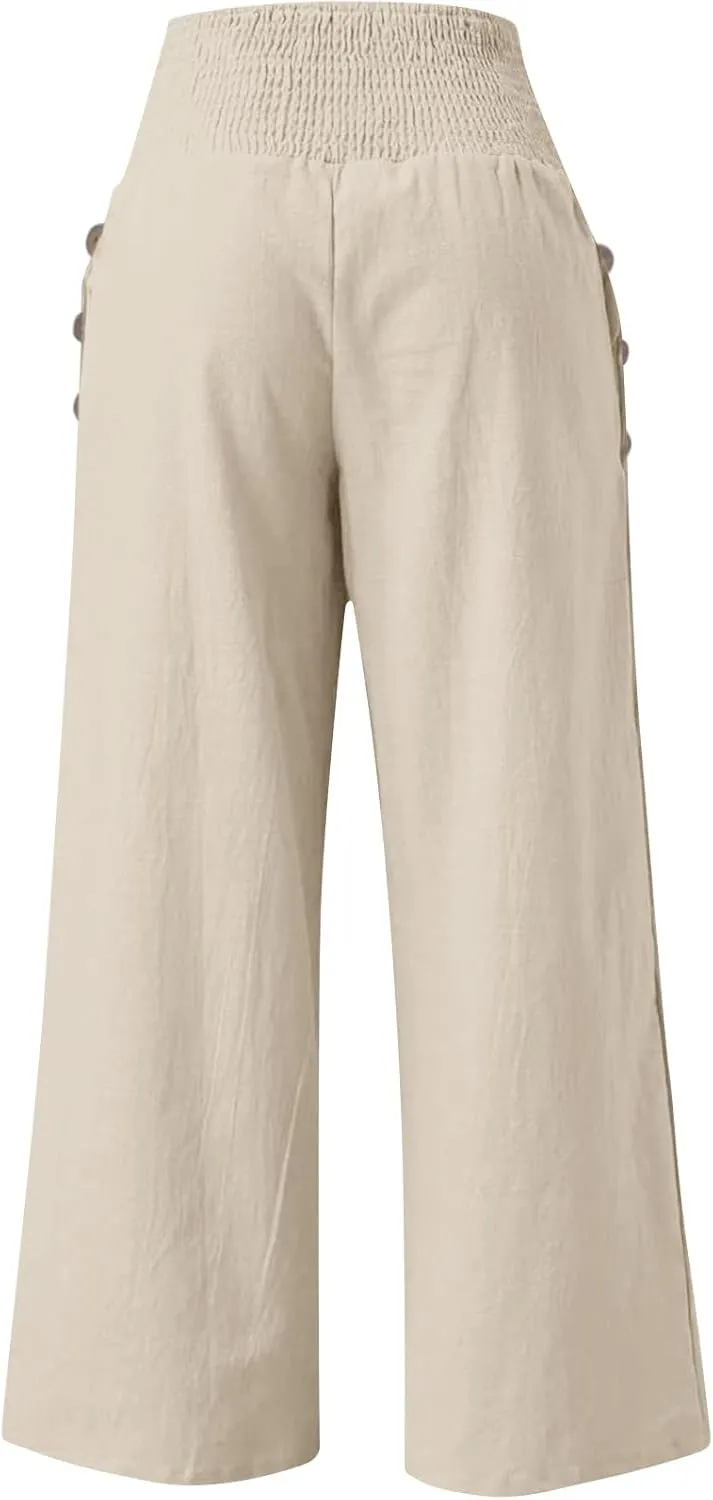 Women's Fashion Loose Casual Buttoned Wide Leg Dressy Loose Fit Pants