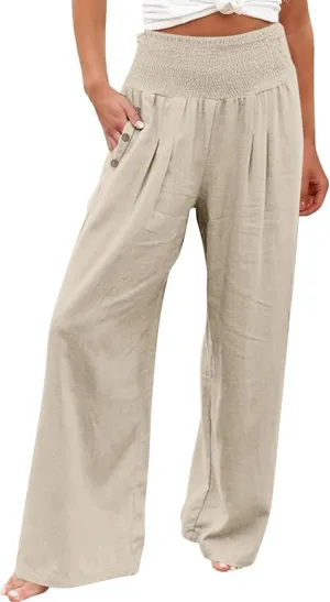 Women's Fashion Loose Casual Buttoned Wide Leg Dressy Loose Fit Pants