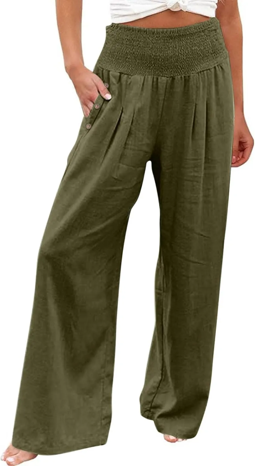 Women's Fashion Loose Casual Buttoned Wide Leg Dressy Loose Fit Pants