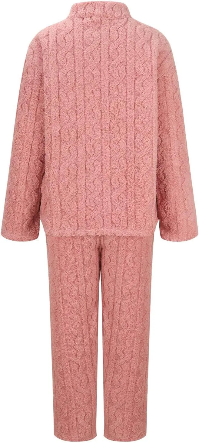 Womens Fuzzy Cute Pajamas Sets Warm Fleece Lounge Set Fluffy Pj Ladies 2 Piece Winter Cozy Pjs Set Plush Sleepwear