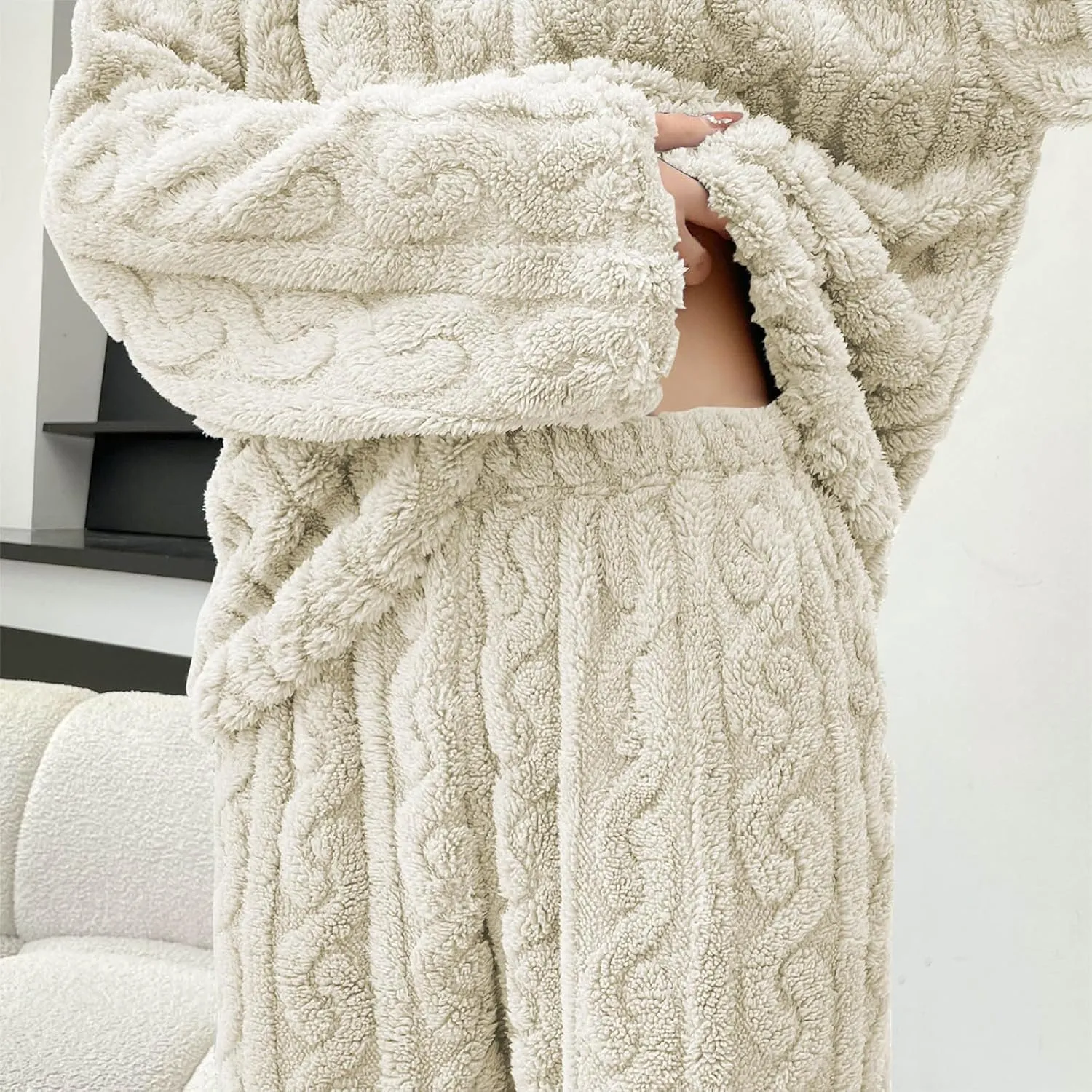 Womens Fuzzy Cute Pajamas Sets Warm Fleece Lounge Set Fluffy Pj Ladies 2 Piece Winter Cozy Pjs Set Plush Sleepwear