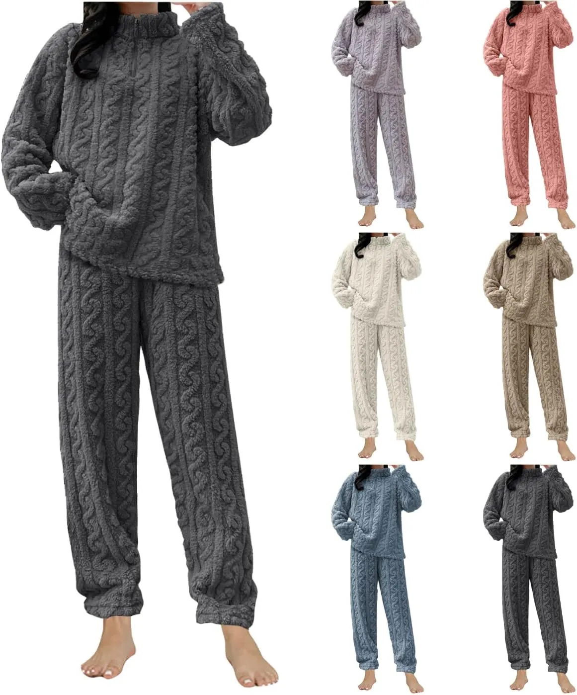 Womens Fuzzy Cute Pajamas Sets Warm Fleece Lounge Set Fluffy Pj Ladies 2 Piece Winter Cozy Pjs Set Plush Sleepwear