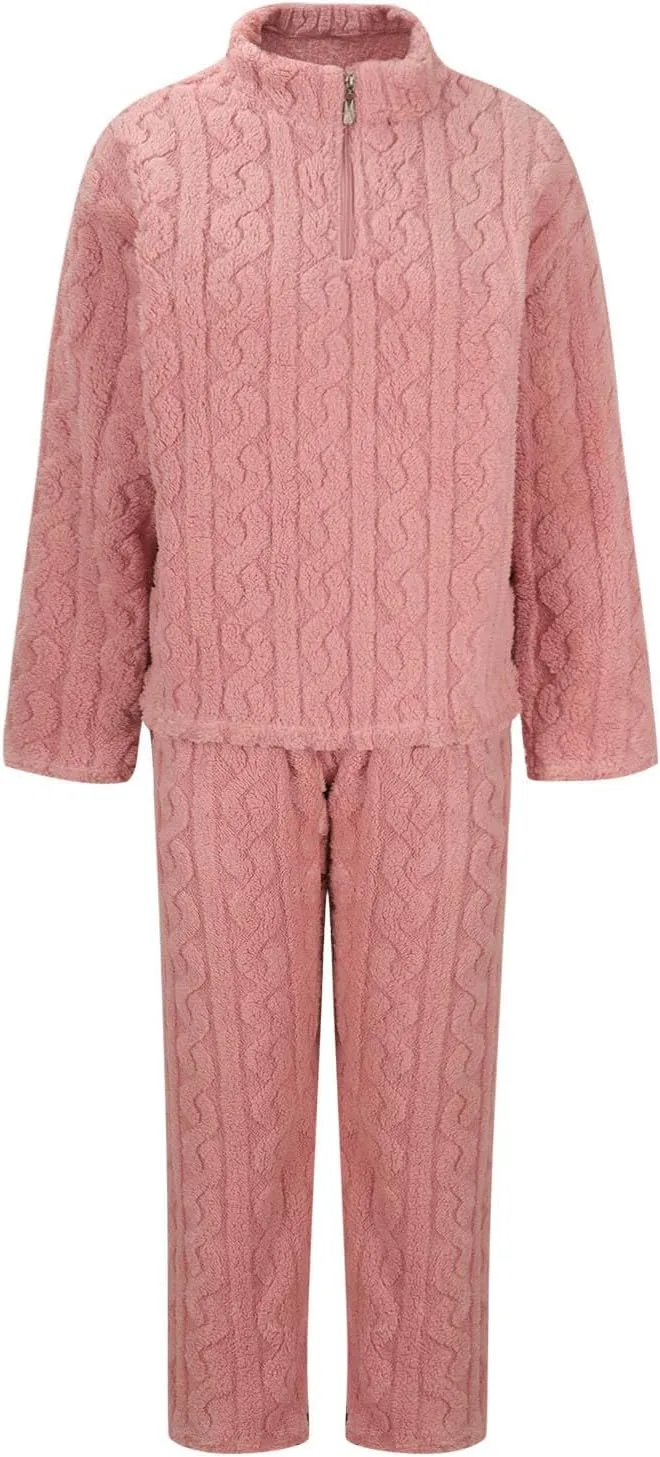 Womens Fuzzy Cute Pajamas Sets Warm Fleece Lounge Set Fluffy Pj Ladies 2 Piece Winter Cozy Pjs Set Plush Sleepwear
