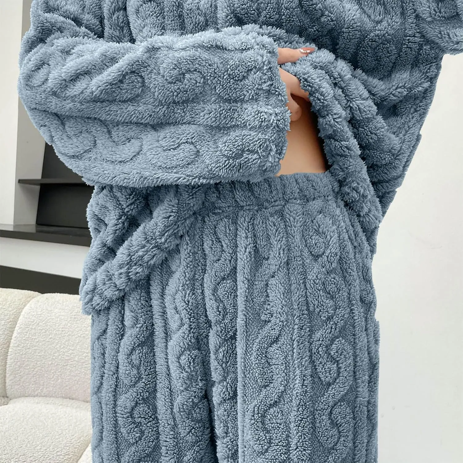 Womens Fuzzy Cute Pajamas Sets Warm Fleece Lounge Set Fluffy Pj Ladies 2 Piece Winter Cozy Pjs Set Plush Sleepwear