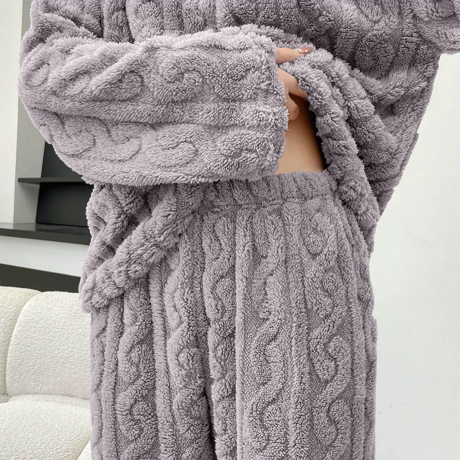 Womens Fuzzy Cute Pajamas Sets Warm Fleece Lounge Set Fluffy Pj Ladies 2 Piece Winter Cozy Pjs Set Plush Sleepwear