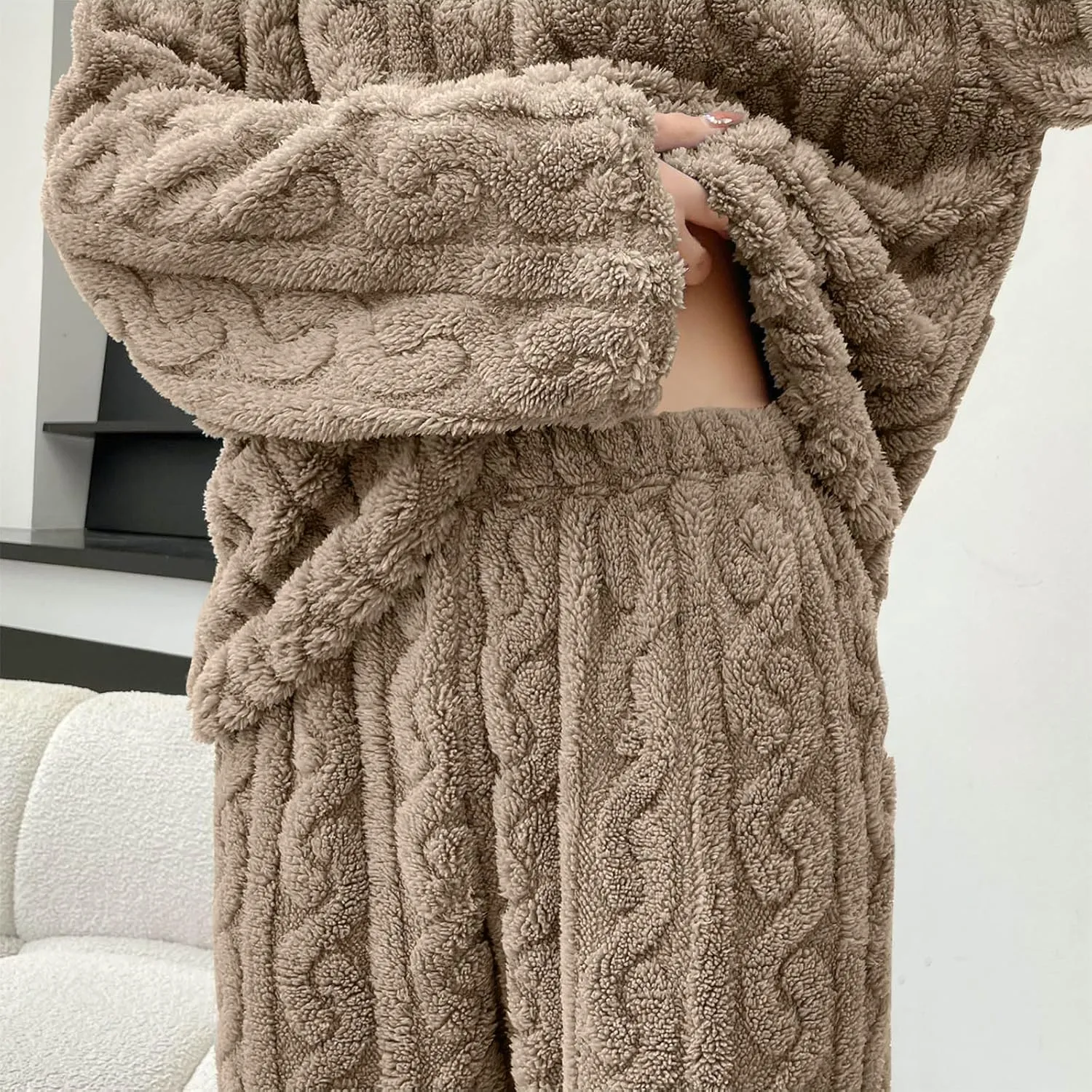 Womens Fuzzy Cute Pajamas Sets Warm Fleece Lounge Set Fluffy Pj Ladies 2 Piece Winter Cozy Pjs Set Plush Sleepwear