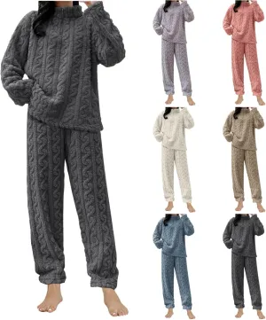Womens Fuzzy Cute Pajamas Sets Warm Fleece Lounge Set Fluffy Pj Ladies 2 Piece Winter Cozy Pjs Set Plush Sleepwear